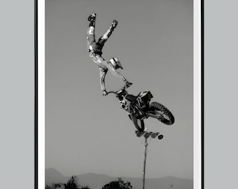 Motocross Wall Art, Black and White Dirt Bike Poster, Extreme Sports Print, FMX Stunt Photography, Digital Download Printable Teen Boy Decor