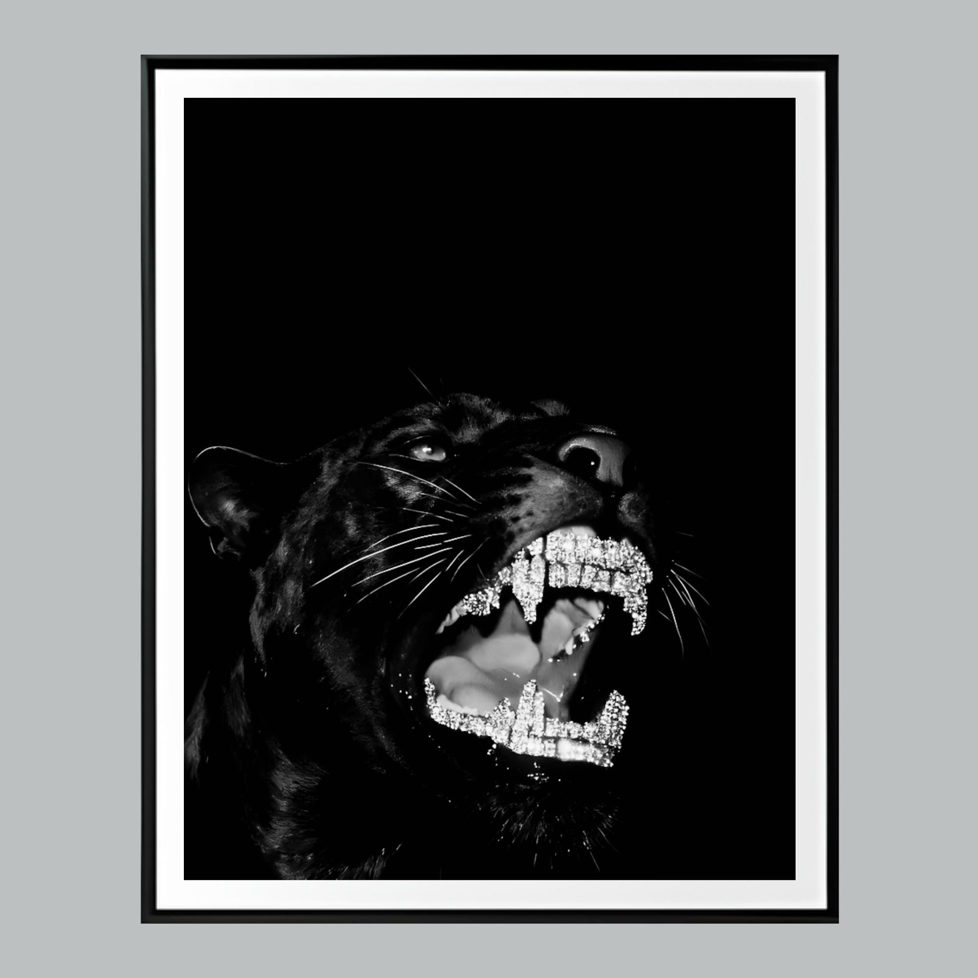 Black Panther With Diamond Grillz Digital Print, Luxury Street Art