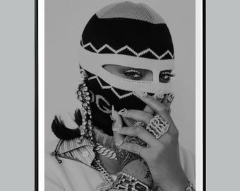 Masked Luxury Woman Poster, Luxury Fashion Poster, Feminist Poster, Black And White Print, High Fashion Poster, Hypebeast Room Decor