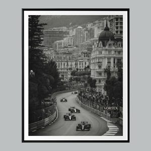 Monaco Street Racing Print, Black and White Monte Carlo Poster, Luxury Motorsport Wall Art, Old Money Aesthetic, Man Cave Decor image 1