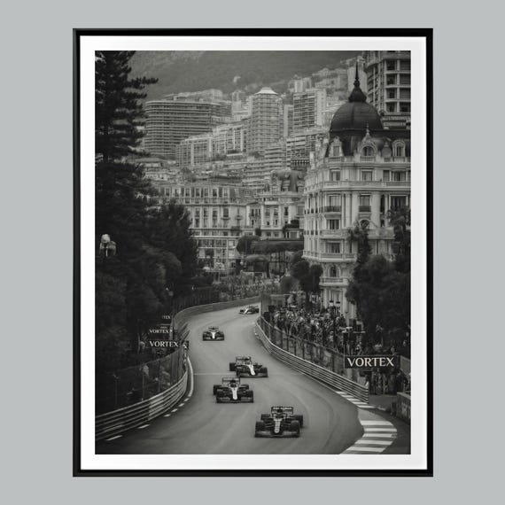 Monaco Street Racing Print, Black and White Monte Carlo Poster, Luxury Motorsport Wall Art, Old Money Aesthetic, Man Cave Decor