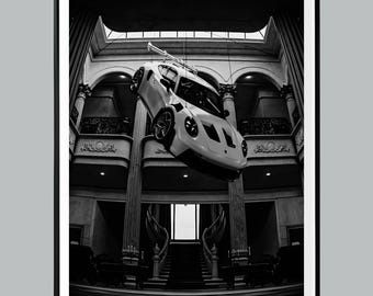 Retro Aesthetic Flying Car Poster, Designer Art, Black and White, Luxury Fashion Print, Hypebeast Wall Art, Hypebeast Decor, Retro Car Print