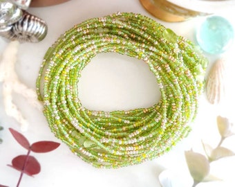 Peridot Long Seed Bead Stretch Bracelet, Necklace, August Birthstone Colors