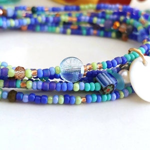 Calypso Blues Beaded Wrap Bracelet or Necklace on Stretch Cord