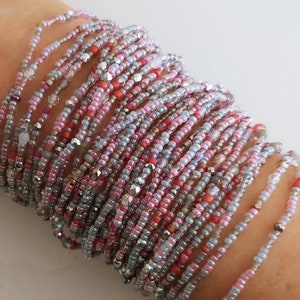 Rose Mist Seed Bead Wrap Bracelet on Stretch Cord