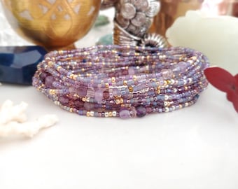 Amethyst Langes Samen Perlen Stretch Armband, Halskette, Farben Februar Birthstone