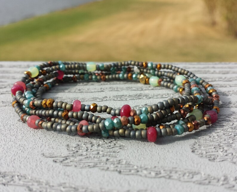 Juniper Berry 5 Wrap Beaded Bracelet Long Seed Bead Stack Etsy