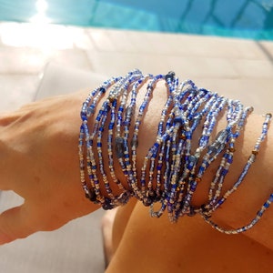 Sapphire Blues Beaded Wrap Bracelet Long Seed Bead Stretch Bracelet September Birthstone Colors image 4