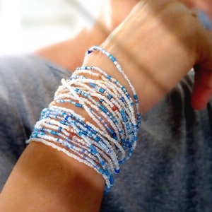 Blue Coconut Long Seed Bead Wrap Bracelet