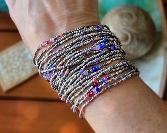 Heather Gray Long Seed Bead Wrap Bracelet, Necklace by Nonadesigns