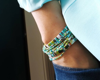 Madras Beaded Wrap Bracelet on Stretch Cord