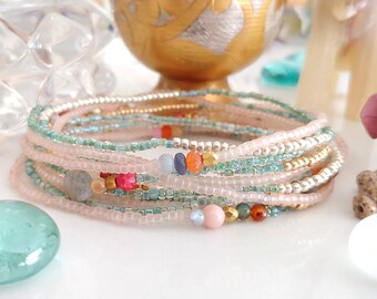 Gemstone Singles Stacking Bracelets on Stretch Cord - Set of 3 or 3 Wrap
