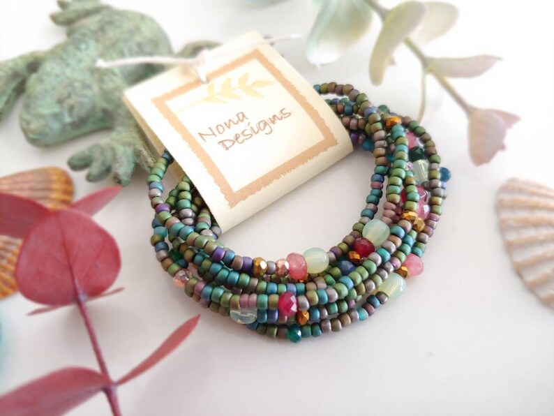 Juniper Berry 5 Wrap Beaded Bracelet Long Seed Bead Stack Etsy