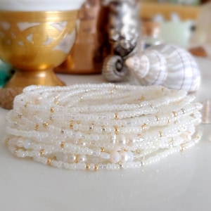 Venus Pearl, Moonstone and Crystal Extra Long Seed Bead Wrap Bracelet Wear as Necklace Bracelet and More image 6