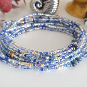 Sapphire Blues Beaded Wrap Bracelet Long Seed Bead Stretch Bracelet September Birthstone Colors image 7