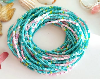 Turquoise Rose Extra Long Seed Bead Wrap Bracelet