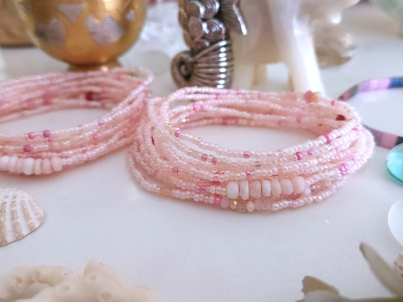 Pink Opal Long Seed Bead Stretch Bracelet, Necklace, October Birthstone Colors image 5