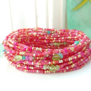 Bollywood Colorful Wrap Bracelet with Jade, Peridot, Crystal and Seed Beeds
