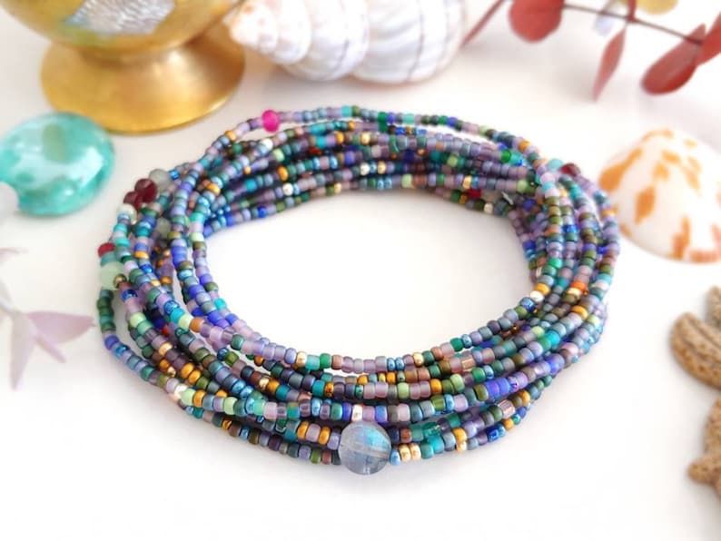 Iridescent Mallard Long Seed Bead Wrap Bracelet Etsy