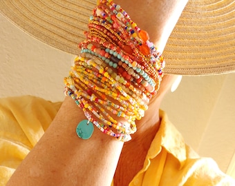 Calypso Sun Beaded Wrap Bracelet or Necklace on Stretch Cord