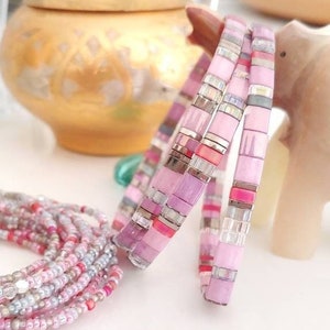 Misty Rose Tila Stack Bracelets - More Colors Available - Custom Sizing