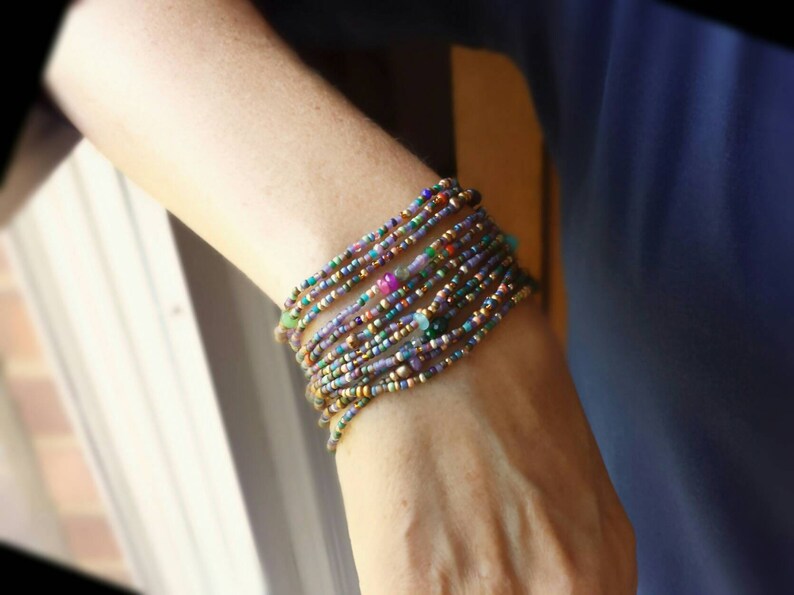 Iridescent Mallard Long Seed Bead Wrap Bracelet Etsy Australia
