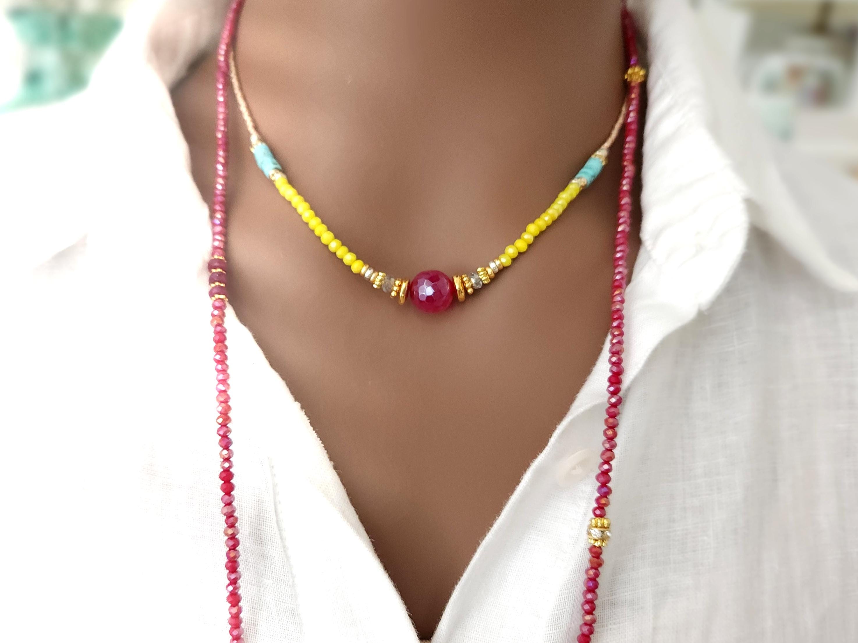 Collier Perles 'Lemonade' Personnalisé - 18 Pouces - Rose Et Jaune - Neuf Sans Emballage