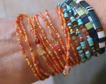 Sun Kissed Carnelian, Citrine Long Seed Bead Wrap Bracelet, Necklace