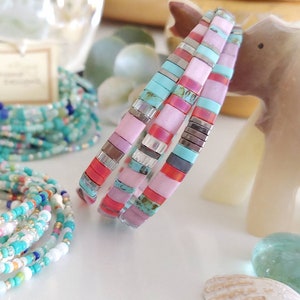 Turquoise Rose Tila Stack Bracelet - More Colors Available - Custom Sizing