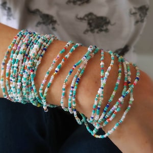 Turquoise and Cream Extra Long Seed Bead Wrap Bracelet