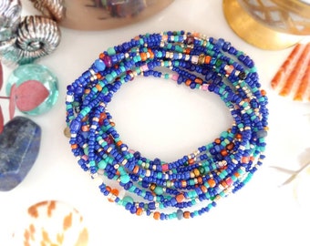 Southwest Cobalt, Turquoise and Coral Jade Wrap Bracelet
