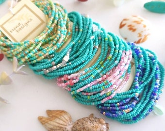 Turquoise Medley Extra Long Seed Bead Wrap Bracelets  - Tassels Optional