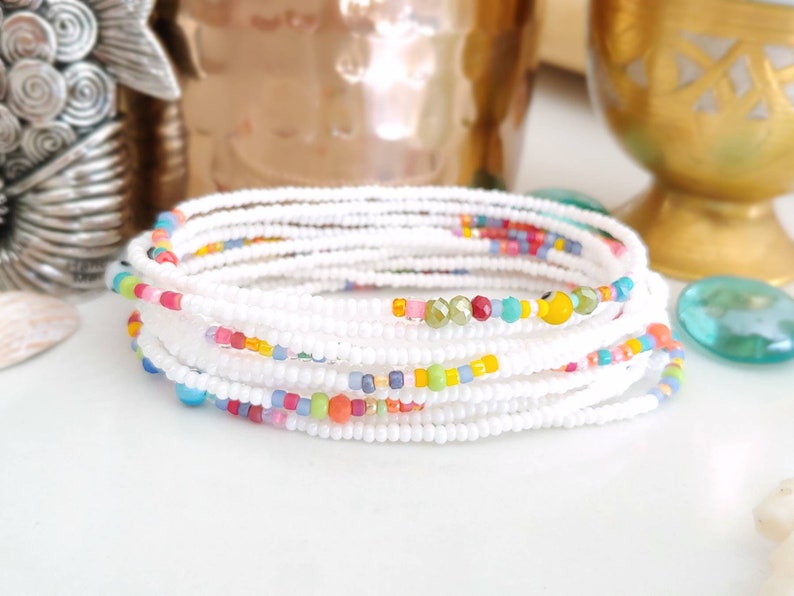 Snow White Serape Long Seed Bead Wrap Bracelet More Colors image 1