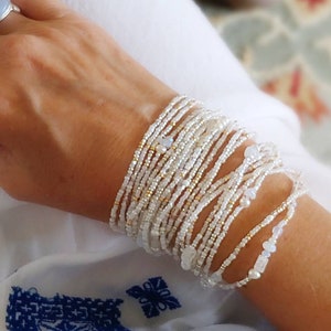 Venus Pearl, Moonstone and Crystal Extra Long Seed Bead Wrap Bracelet Wear as Necklace Bracelet and More image 1