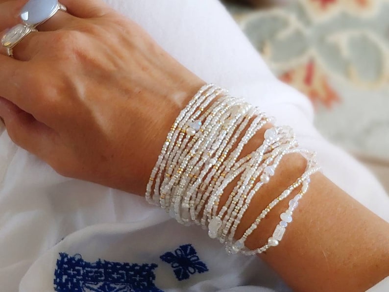 Venus Pearl, Moonstone and Crystal Extra Long Seed Bead Wrap Bracelet Wear as Necklace Bracelet and More image 1