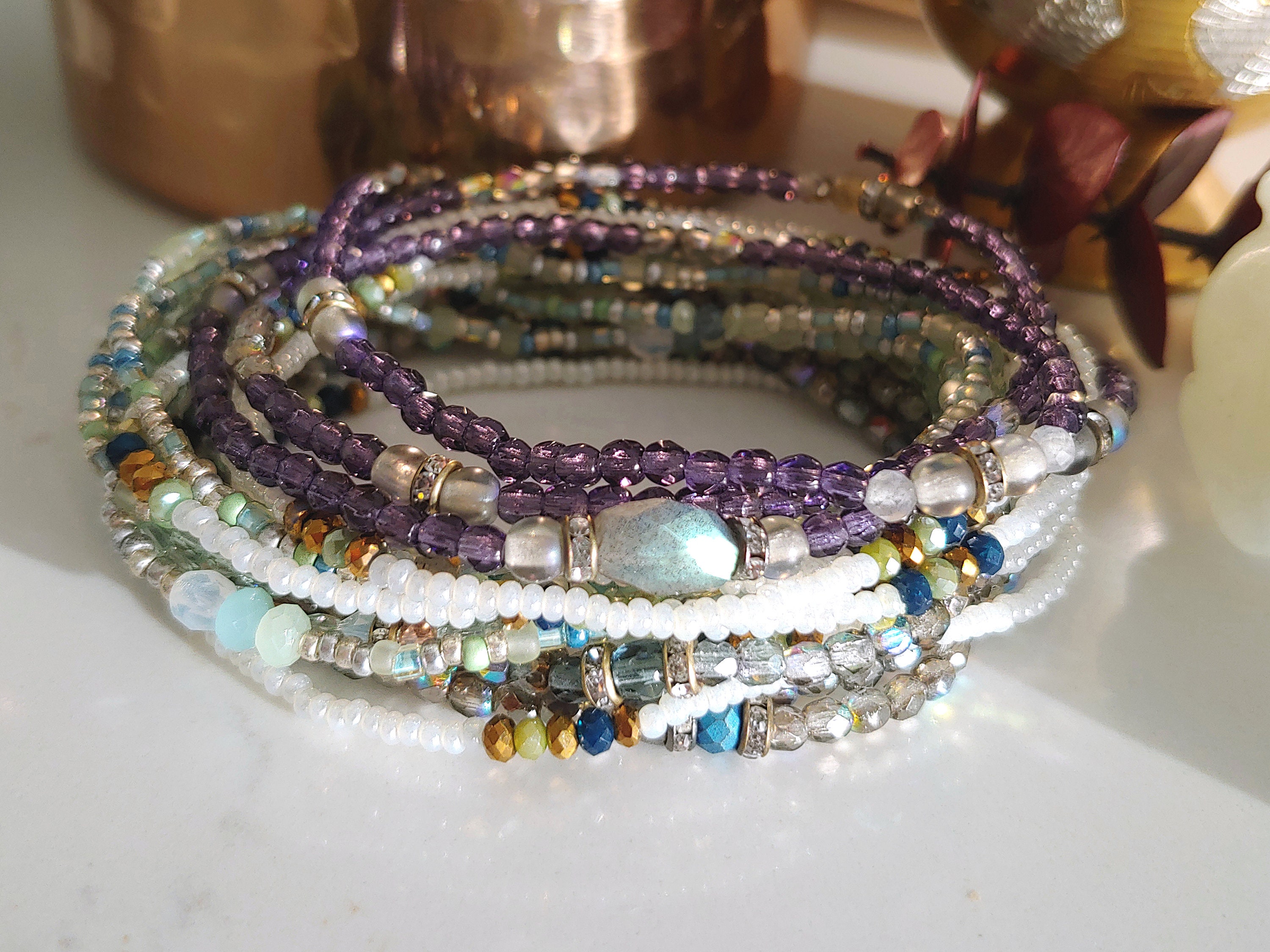 Alcove Long Seed Bead and Crystal Beaded Wrap Bracelet or | Etsy
