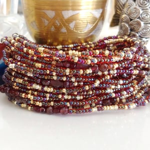 Garnet Long Seed Bead Stretch Bracelet, Necklace, January Birthstone Colors