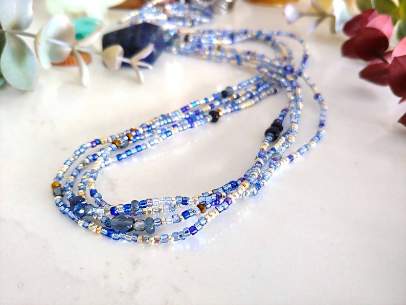 Sapphire Blues Beaded Wrap Bracelet Long Seed Bead Stretch Bracelet September Birthstone Colors image 5