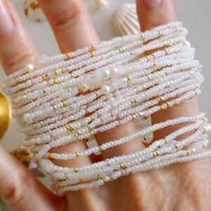 Venus Pearl, Moonstone and Crystal Extra Long Seed Bead Wrap Bracelet Wear as Necklace Bracelet and More image 5