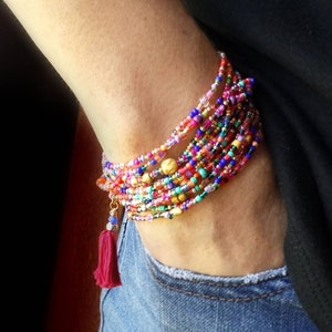 Fiesta Long Seed Bead Wrap Bracelet on Stretch Cord - Best Seller!