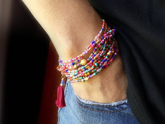 Fiesta Long Seed Bead Wrap Bracelet on Stretch Cord Best Seller 