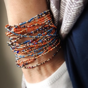 Morocco Long Seed Bead Wrap Bracelet with Semi Precious Stones on Stretch Cord
