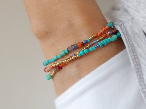 Southwest Iolite Beaded Wrap Bracelet with Turquoise, Garnet, Labradorite and more