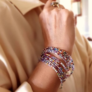 Dusk Long Seed Bead Wrap Bracelet, Necklace on Stretch Cord