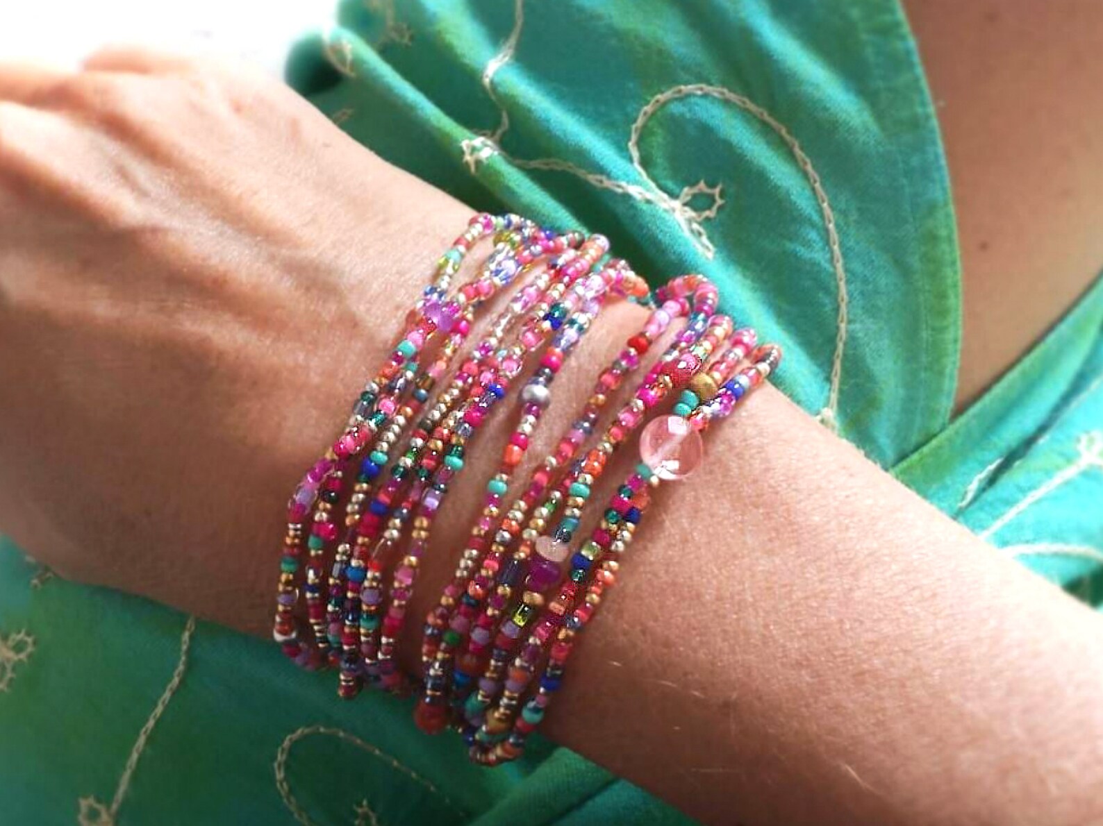 Fiesta Long Seed Bead Wrap Bracelet on Stretch Cord Best Etsy