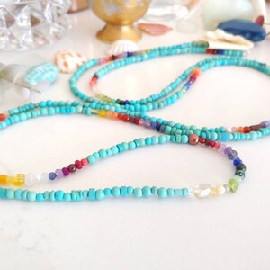 Turquoise Multi-Gemstone Long Beaded Necklace with Amethyst, Iolite, Jasper, Jade, Peridot, Carnelian and More