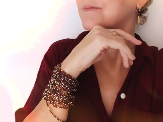 Garnet Long Seed Bead Stretch Bracelet, Necklace, January Birthstone Colors