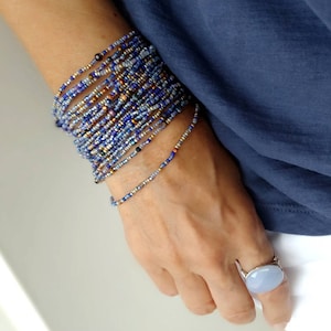 Cadet Blues Seed Bead Wrap Bracelet on Stretch Cord