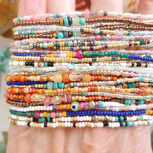 Gemstone Singles Stacking Bracelets on Stretch Cord - Set of 3 or 3 Wrap