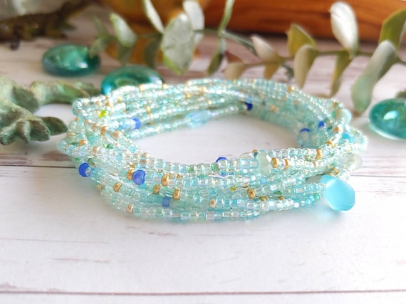 Sea wave Fiesta Memory Bracelet of glass seed beads